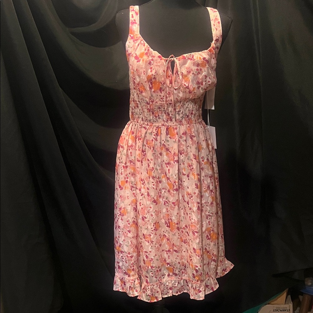 Elegant Floral Midi Dress in Pink and Orange